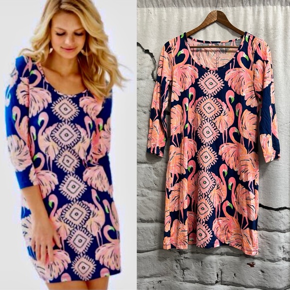 Lilly Pulitzer Beacon T-shirt dress‎ Gimme Some Leg Flamingo 3/4 Sleeve - Picture 1 of 6